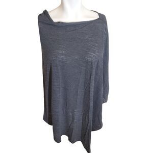 Fenini Slub Jersey Knit Poncho Asymmetric top High Low Top Gray One Size